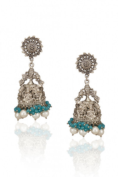 Silver carved figurine jhumkas