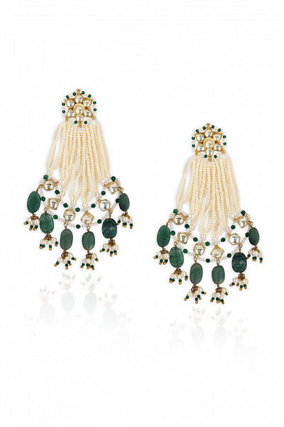 Green stone and kundan passa earrings