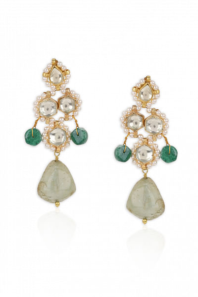 Green stone and kundan earrings
