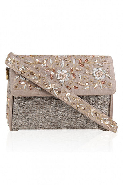 Grey embroidered clutch