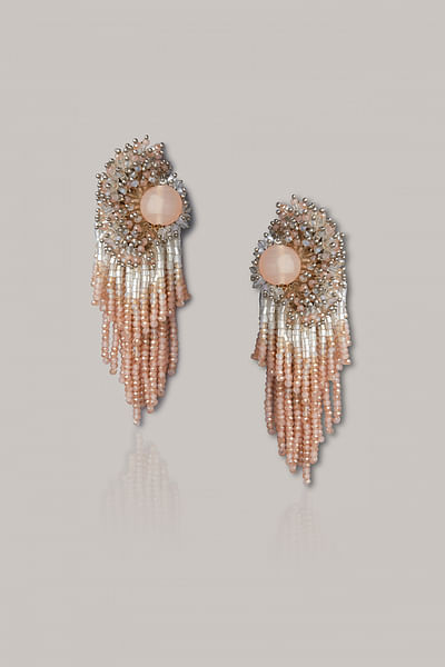 Pink and beige tassel earrings