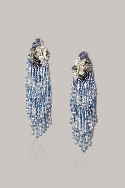White and blue tassel earrings