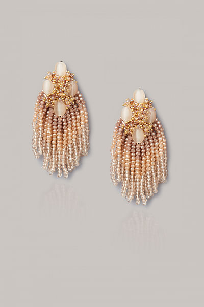 Beige and gold tassel earrings