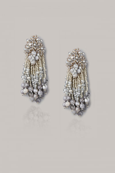 Silver and grey tassel earrings