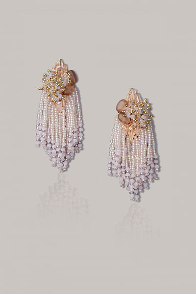 Pink and white pearl tassel earrings