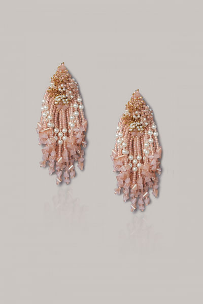 Pink tassel and pearl earrings