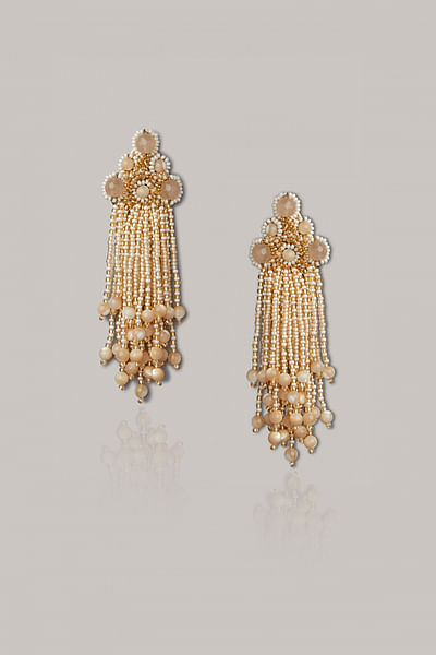 Beige floral tassel earrings