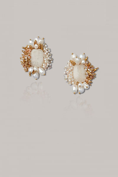 White stone and pearl earrings
