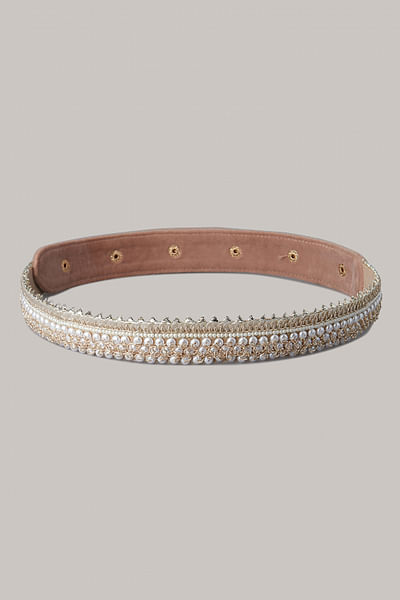 Gold and pearl embroidered waist belt