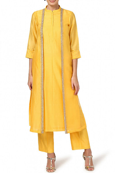 Yellow jacket style kurta and pants