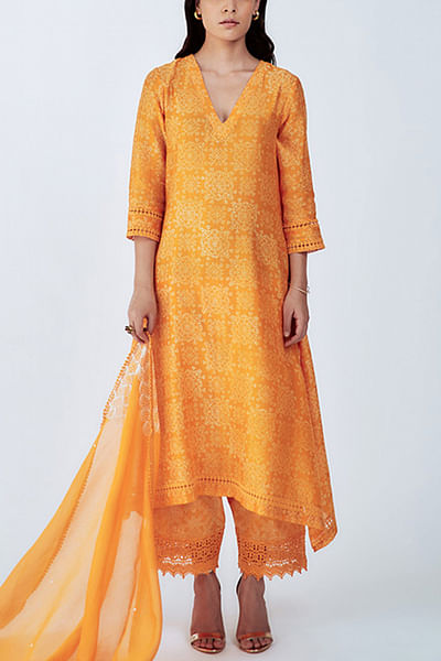 Orange printed kurta set