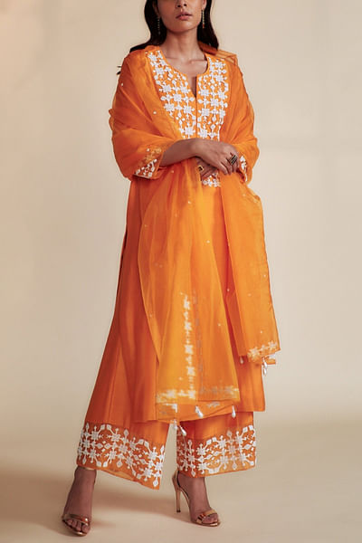 Orange embroidered kurta set