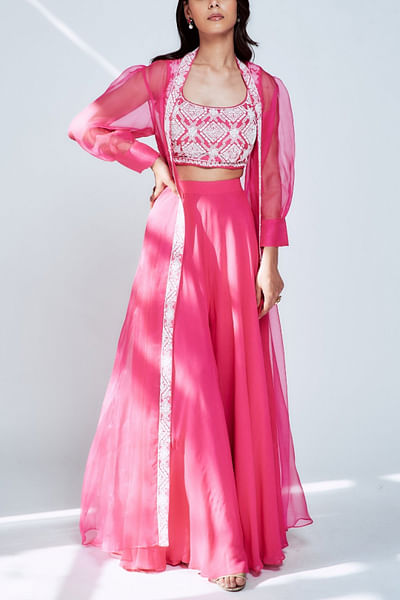 Pink embroidered cape set