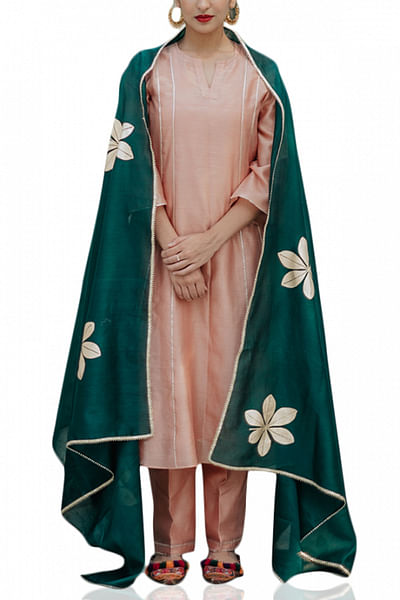 Old rose and green embroidered kurta set