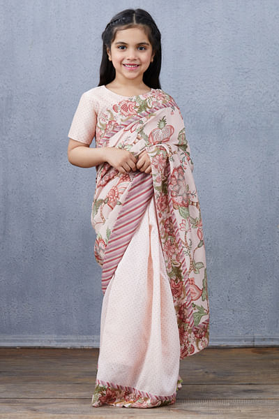 Floral print handwoven chanderi sari