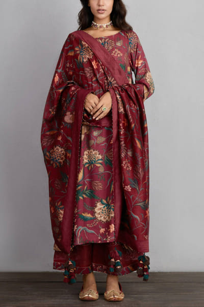 Red printed kurta set