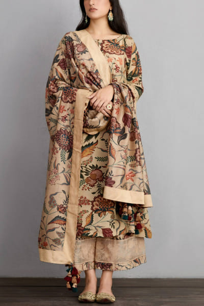 Beige printed kurta set