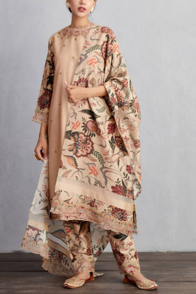 Beige embroidered kurta set