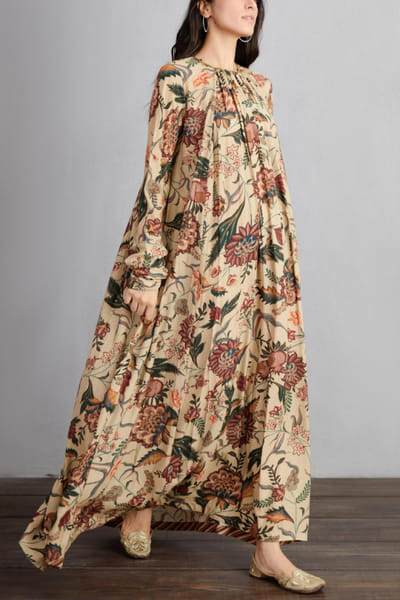 Beige printed maxi dress