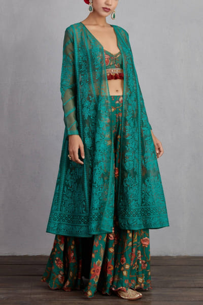 Printed sharara and jacket set