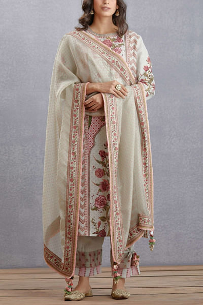 Sage green printed kurta set
