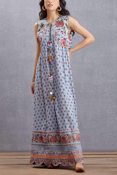 Sea blue printed jacket dress