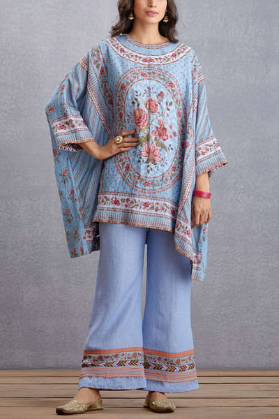 Sea blue printed kaftan set