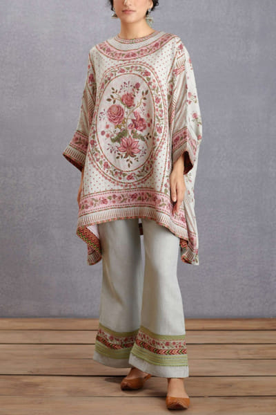 Sage green printed kaftan set