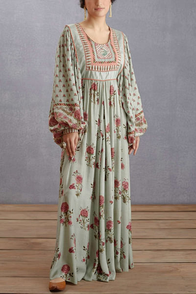 Sage green printed dress