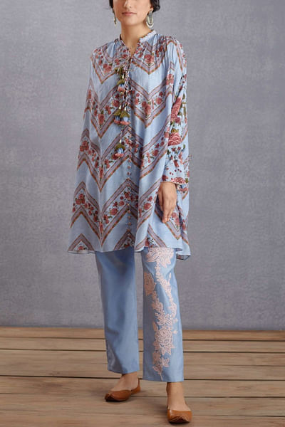 Sea blue printed kurta set