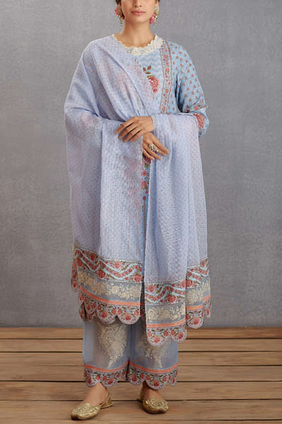 Sea blue printed kurta set