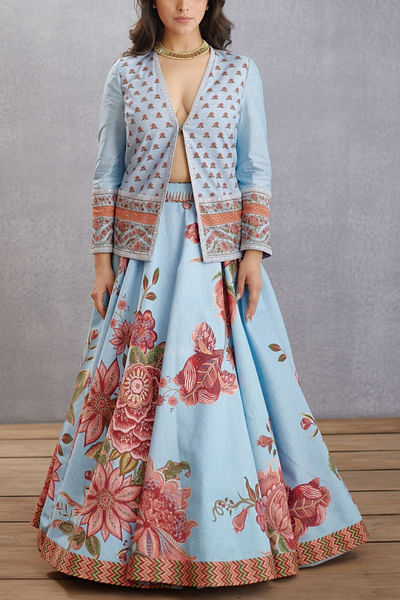Sea blue lehenga and jacket set