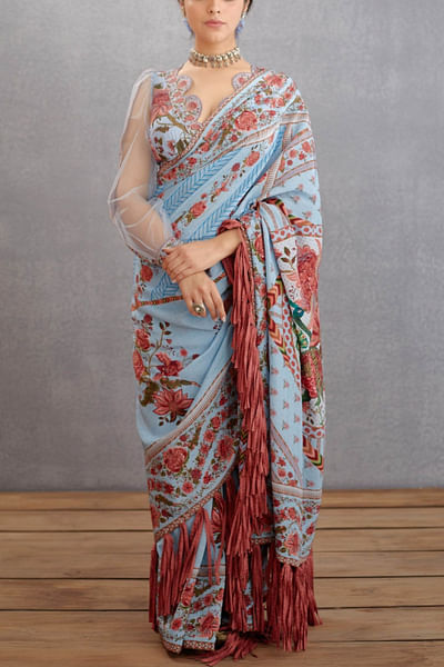 Sea blue printed sari