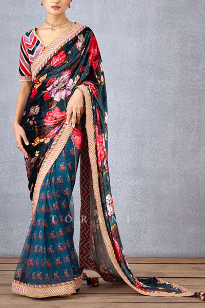 Floral print half and half sari set