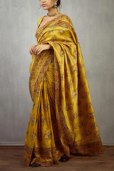 Yellow aari work sari