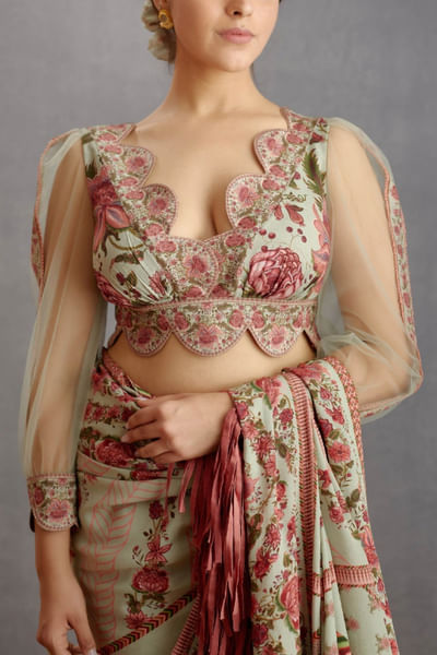 Sage green chintz printed blouse