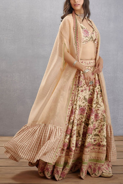 Beige chintz printed lehenga set