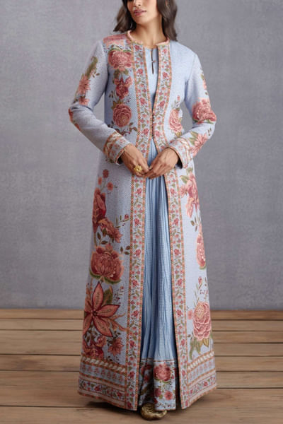 Sea blue printed jacket and dress