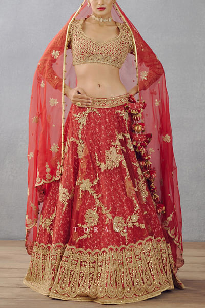 Bright red embroidered lehenga set