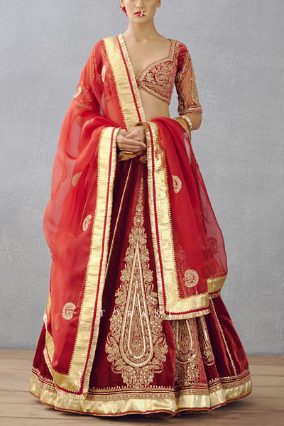 Red embroidered lehenga set