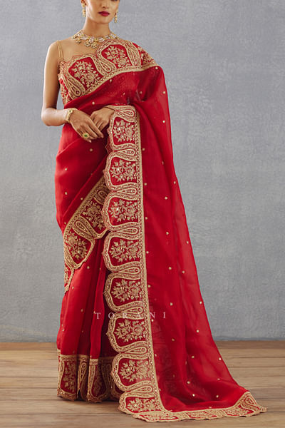 Red organza silk sari