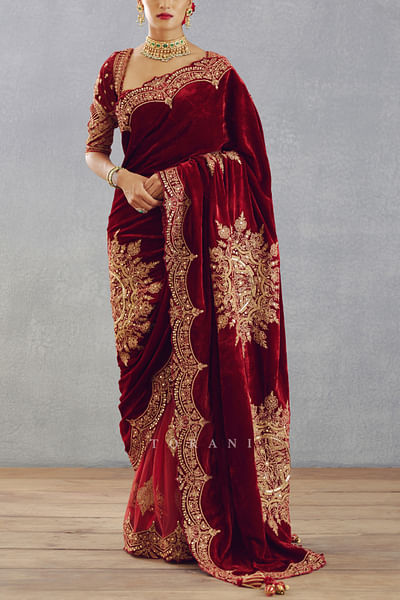 Red embroidered sari