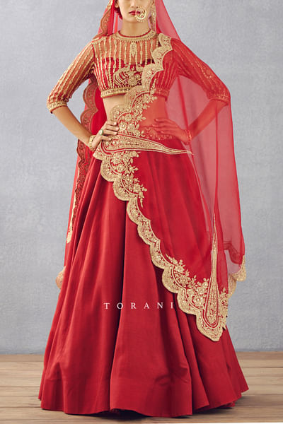 Red embroidered lehenga set