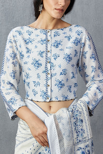 Blue floral printed blouse