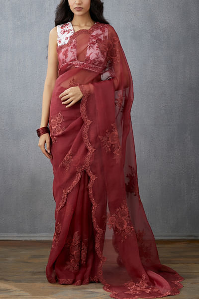 Red silk organza sari