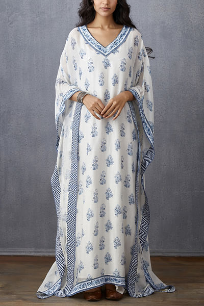 Blue and white printed kaftan