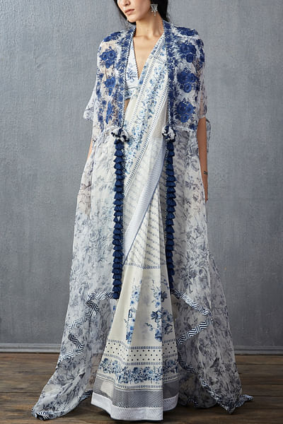 White and blue printed cape