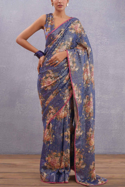 Purple floral printed sari