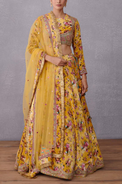 Yellow printed lehenga set