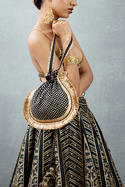 Black printed potli bag